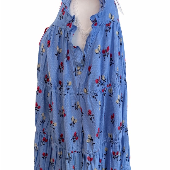 Free People Blue Dress with Red Floral Accents - Picture 3 of 14